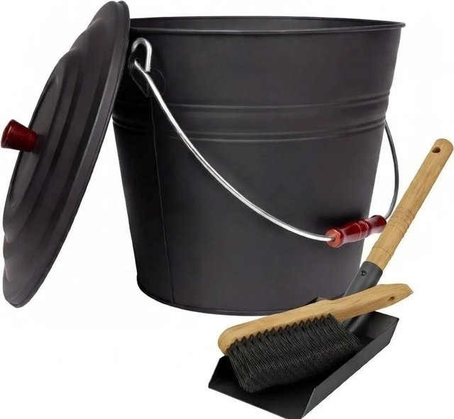 BLACK OAK Ascheeimer KATLA aus Metall in Schwarz mit Deckel, Schaufel und Handfeger, Volumen: 15 l, B/T/H: 32,0 x 32,0 x 23,0 cm - Bild 1