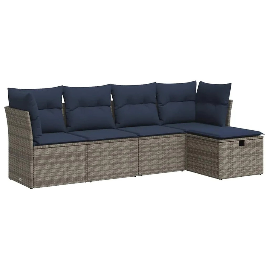vidaXL 5-tlg Garten-Sofagarnitur in L-Form aus grauem Poly-Rattan mit Sitzkissen und Stauraum - Bild 2