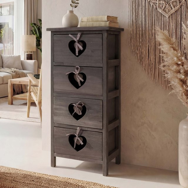MCW Kommode Sues Schubladenkommode im Shabby-Look mit Herzornamenten, grau-braun, B/T/H: 70 x 29 x 25 cm - Bild 1