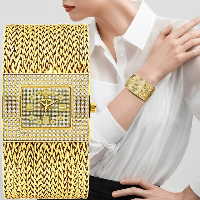Yalalusi Armbanduhr Edelstahl, Gold, Diamantbesetzt, Damen - Bild 1