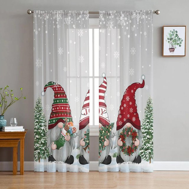 Yiran Furniture Transparentes Voile-Fenstervorhang mit Sternen-Design für Weihnachten, Weiß, B: 135 cm, H: 115 cm - Bild 1