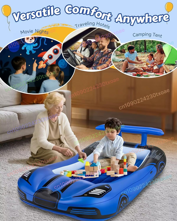 Aufblasbares Reisebett aus PVC in Blau für Kleinkinder und Kinder mit Tragetasche für Camping und Garten, B/T/H: 205,74 x 114,3 x 56,9 cm - Bild 5