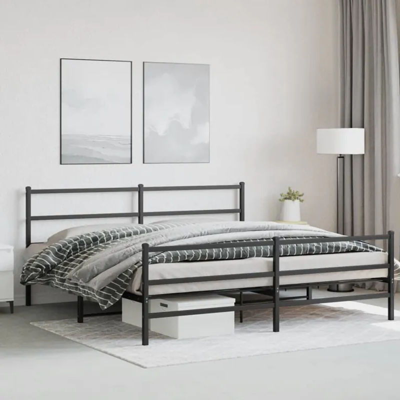 Vidaxl Metall-Bettgestell mit Kopfteil und Fußteil in Schwarz, B: 193 cm, L: 203 cm - Bild 3