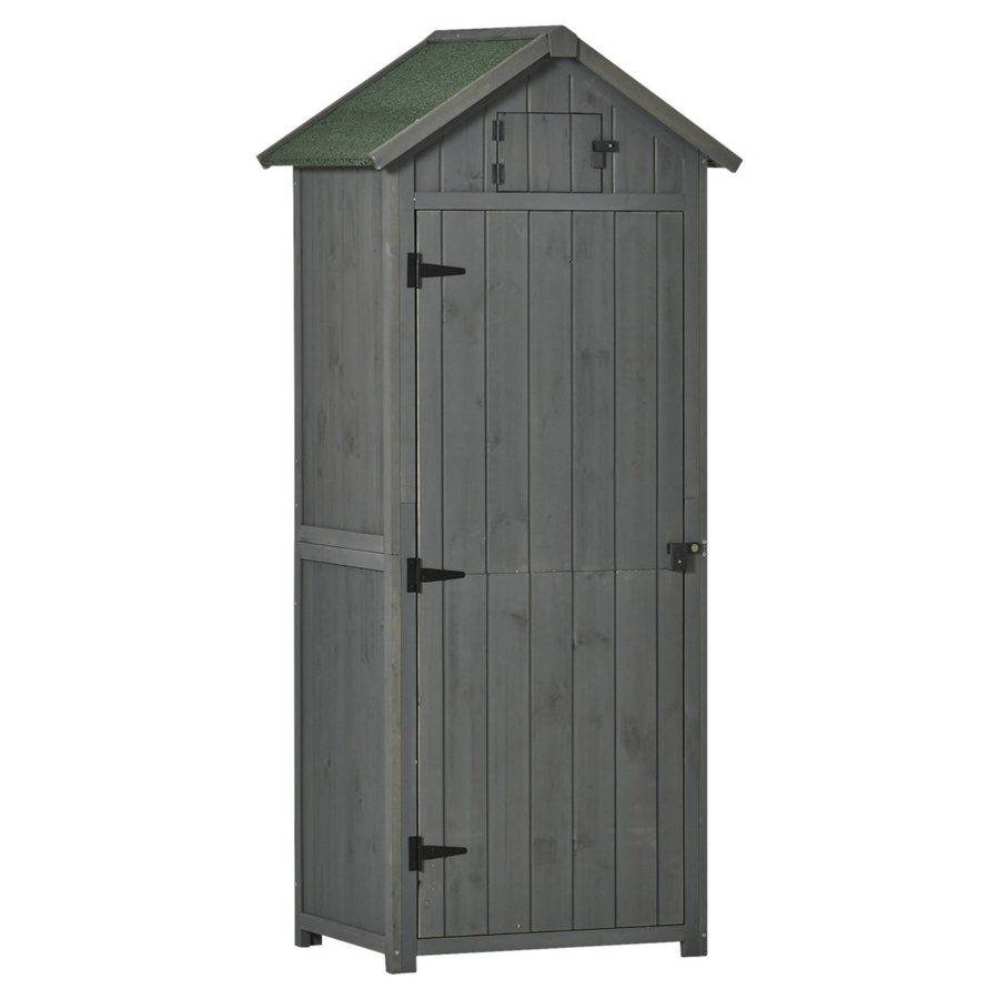 Outsunny Gartenschrank aus Holz mit Fachböden und Asphaltdach in Grau, B/T/H: 77 x 54,2 x 179 cm - Bild 3