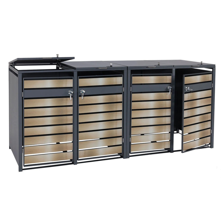 MCW 4er Mülltonnenverkleidung J81 Mülltonnenbox aus Metall in Anthrazit und Gold, H x B x T: 80 x 117 x 264 cm - Bild 2