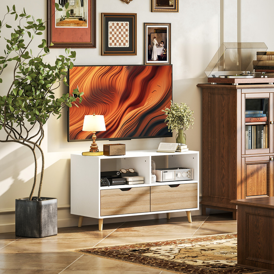 HOMCOM TV Schrank Lowboard in Weiß mit 2 Ablagen und Schublade für dein Wohnzimmer - Bild 2