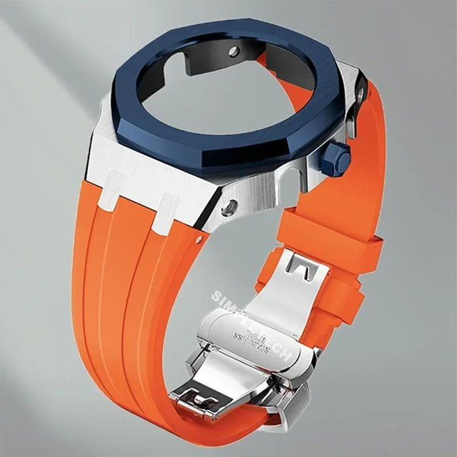 Casio Uhrengehäuse Armband, Edelstahl, Silikon, orange, Herren - Bild 1