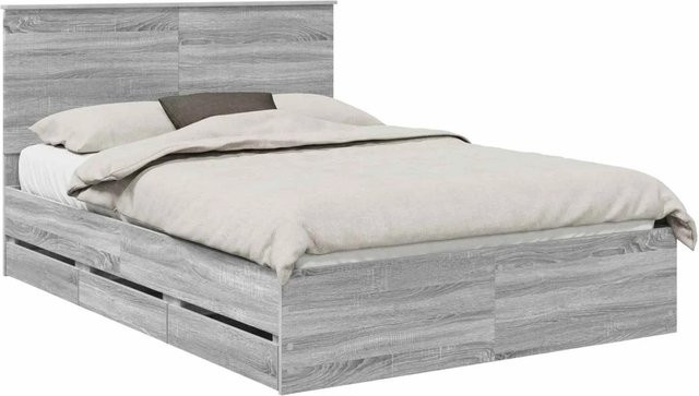 vidaXL Bettrahmen mit Schubladen in Grau Sonoma aus Holzwerkstoff, B/T/H: 140 x 190 x 143 cm - Bild 1