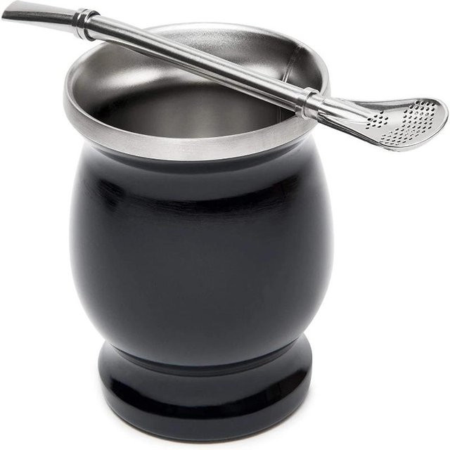Bestbags Yerba Mate Set mit doppelwandiger Edelstahl Teetasse und Bombilla in Schwarz - Bild 1