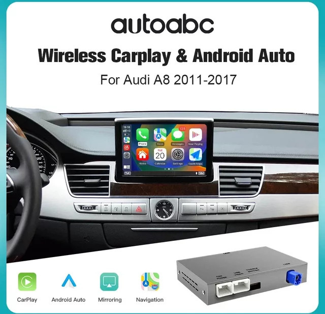 AUTOABC Wireless Android Auto und CarPlay Schnittstelle für Audi A8 2011–2017 in Schwarz mit Mirror Link und AirPlay - Bild 1