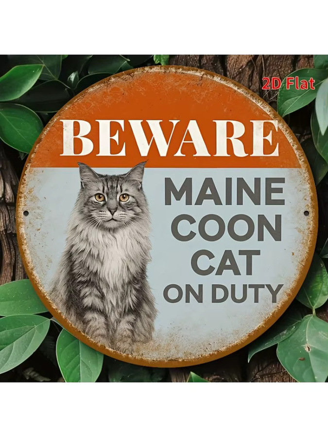 Potdemiel Wanddekoration Metallschild BEWARE MAIN ECOON CAT ON DUTY Vintage, B/H: 20 x 20 cm, Mehrfarbig - Bild 4
