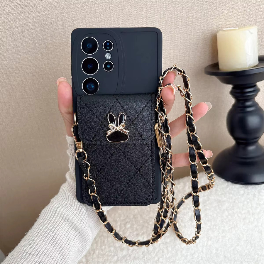 Crossbody Kartenhalter Brieftasche aus Leder mit Cartoon-Design als Handyhülle für Samsung Galaxy S25 S26 Ultra S24 S23 S21 S20 FE S22 Plus in Schwarz - Bild 1