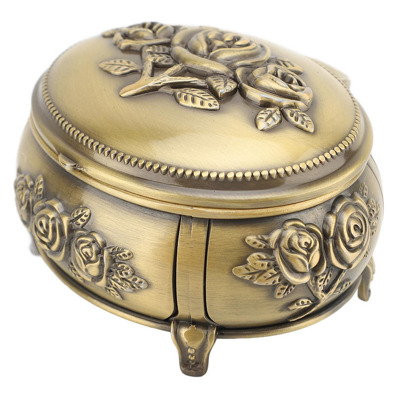 GoolRC Schmuckschatulle Retro Floral in Rosa und Gold, ovale Schmuckaufbewahrungsbox aus Metall für Ringe, Halsketten und Ohrringe - Bild 1
