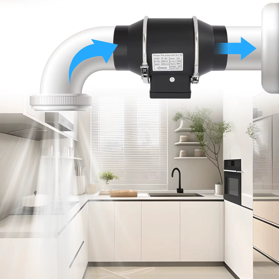 Bymaocar Abluftventilator für Rohrkanal-Lüftung in Schwarz, 4 Zoll, 220 V, Silent Pipe Extractor mit 220 m3/h und 150 Pa für Küche und Badezimmer - Bild 2