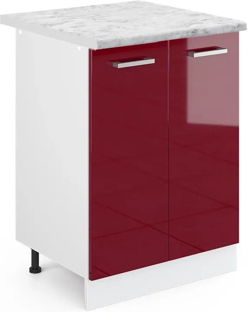 Vicco Küchenunterschrank R-Line Bordeaux Hochglanz Weiß mit Marmor-Optik Breite: 60 cm, Höhe: 81,6 cm, Tiefe: 60 cm - Bild 1