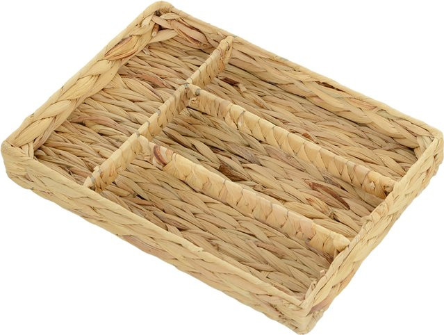 HOMCOM Rechteckiger Aufbewahrungskorb aus Wasserhyazinthe mit 4 Fächern in Beige und Braun - Bild 1