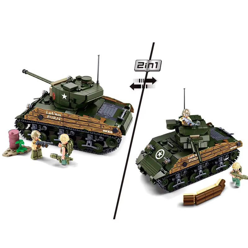 SLUBAN Armee Sherman M4A3 76W Medium Tank Modell, Baustein, 715 Teile - Bild 2