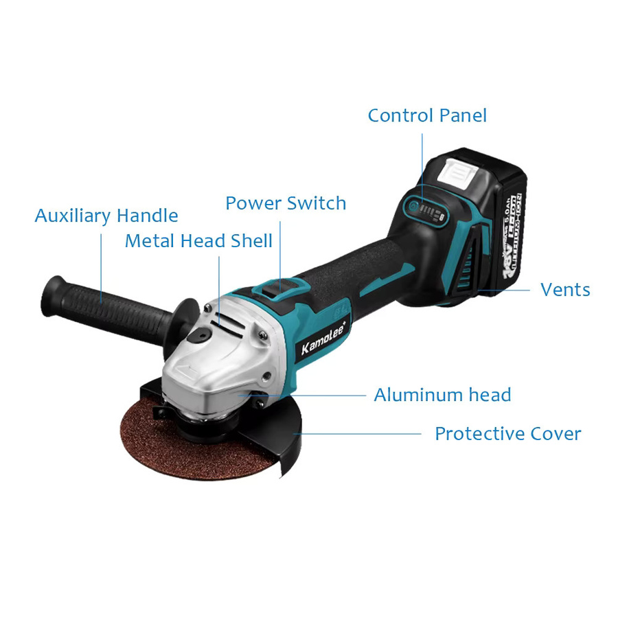 Kamolee M10 bürstenloser Akku-Winkelschleifer mit 4 Geschwindigkeitsstufen, 100 mm, 18500 U/min, kompatibel mit 18 V/21 V Akku - Bild 3