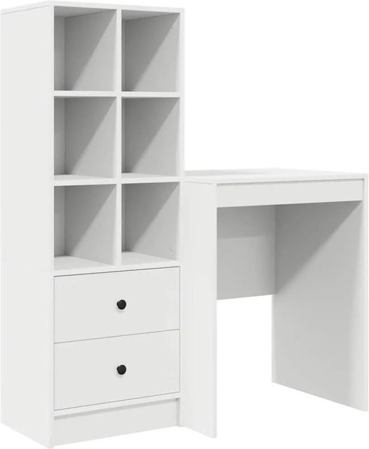 vidaXL Schreibtisch mit Hochboard und Schubladen in Weiß, 2-teiliges Büroset aus Holzwerkstoff, B/T/H: 145,5 x 40,0 x 127,0 cm - Bild 1