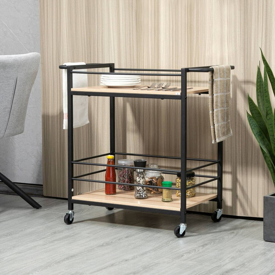 HOMCOM Küchenwagen aus Holz und Metall in Natur mit Edelstahl, B/H/T: 40 x 82 x 75 cm - Bild 3