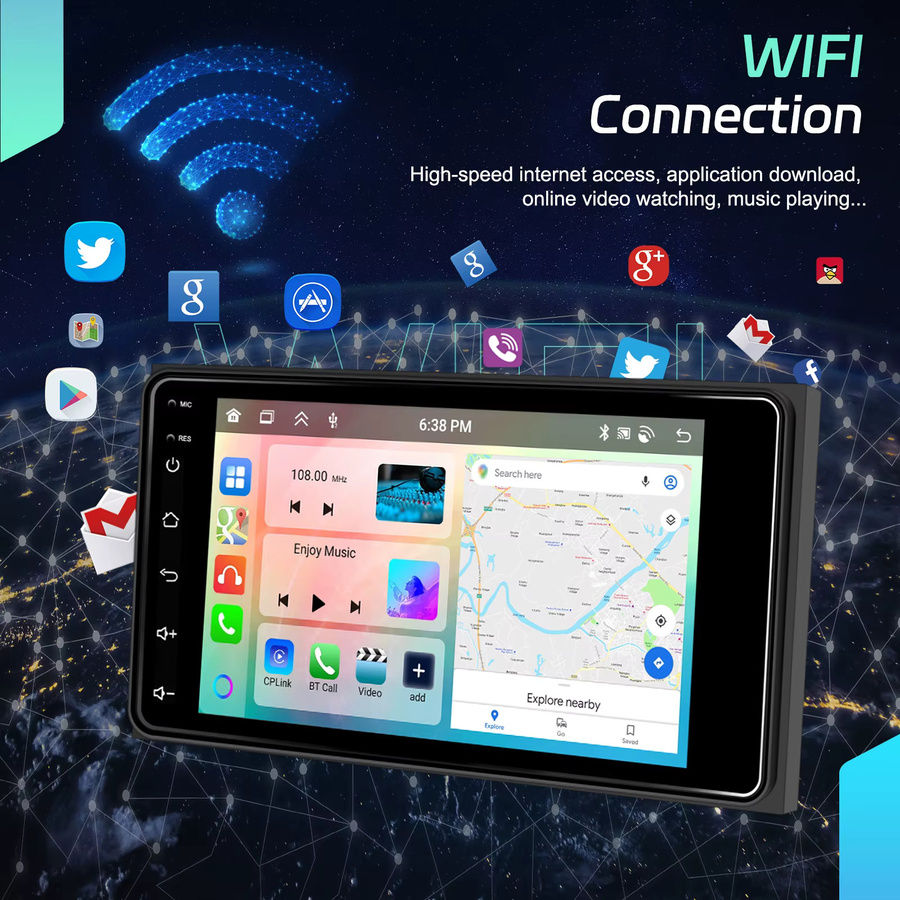 Podofo Android Autoradio mit 7 Zoll Display, 6GB RAM und 128GB Speicher für Toyota Corolla, RAV4, Hilux und Land Cruiser 100, inklusive GPS, WiFi, Bluetooth, CarPlay und Android Auto, Farbe: Schwarz - Bild 4