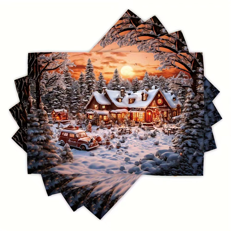 VIKAMA 4-teiliges Tischset-Set mit Winterschneeszenen für die Weihnachtsdekoration - Bild 1