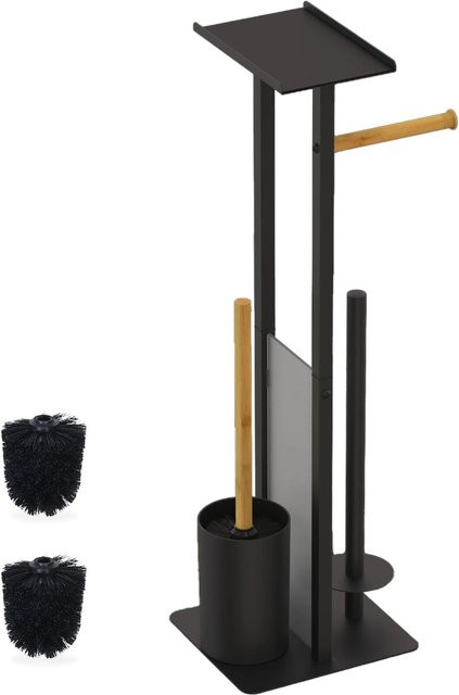 Relaxdays WC Garnitur aus Metall und Bambus in Schwarz, freistehend mit Ablage, H x B x T: 65 x 21 x 18 cm - Bild 1