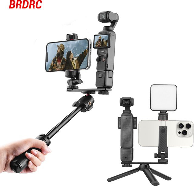 BRDRC Pocket 4 Erweiterungshalterung mit Telefonhalterclip in Schwarz für DJI Pocket 3 und Insta360 X5 Kamera Fotografie-Zubehör - Bild 1