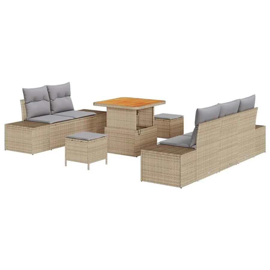 vidaXL Gartensofa-Set aus Poly-Rattan in Beige, 8-teiliges Lounge-Set mit Kissen, Ottoman, Couchtisch und integriertem Kissen-Speicher - Bild 2