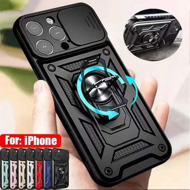 Stoßfeste Schutzhülle für Apple iPhone mit Slide-Kameraabdeckung in Blau und Schwarz - Bild 1