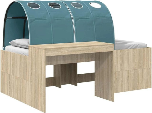 vidaXL Bettrahmen mit Tunnel und Regal, 3-teiliges Set, Sonoma Eiche und Hellblau, 80 x 200 cm - Bild 1