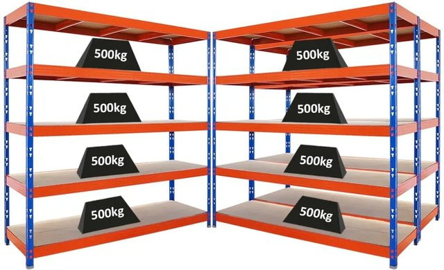 3er Set PROREGAL Rhino Profi Schwerlastregal mit 5 verstellbaren Ebenen aus Spanplatten, Blau/Orange, B/T/H: 200 x 60 x 200 cm - Bild 1