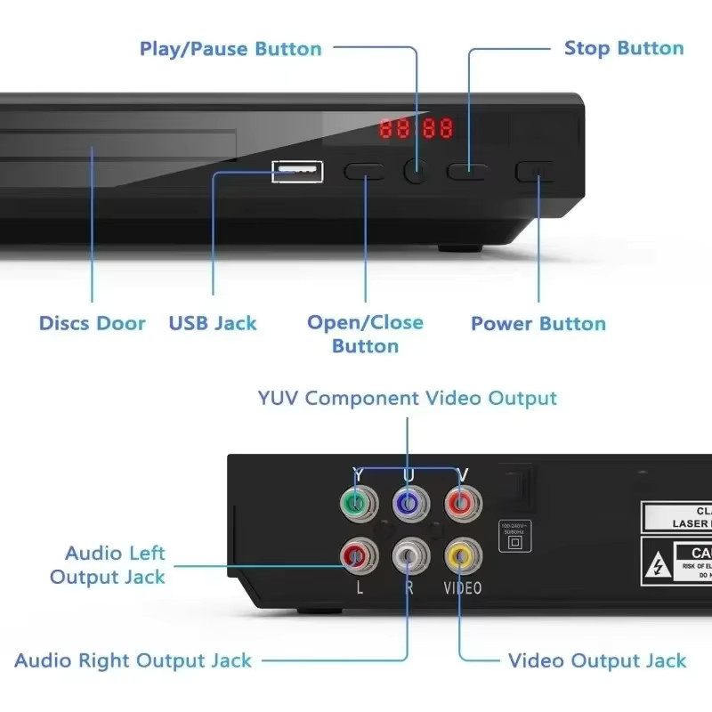 luxuglow Full HD DVD-Player in Schwarz mit Multimedia-Unterstützung für CD, MP3, MP4, RW und VCD - Bild 6