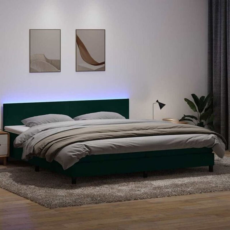 vidaxl Boxspringbett mit Matratze in Dunkelgrün aus Samt, B/T/H: 180 x 220 cm - Bild 1