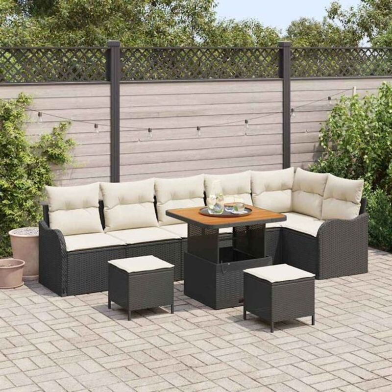 Vidaxl Garten-Sofa-Set aus Polyrattan mit 9-teiligem Kissen-Set in Schwarz und Creme, B/T/H: 80 x 80 x 71 cm - Bild 1