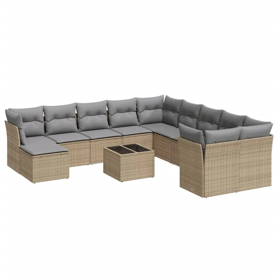 vidaXL 12-teilige Garten-Sofagarnitur in L-Form aus Poly-Rattan und Metall mit Kissen in Beige-Grau - Bild 2