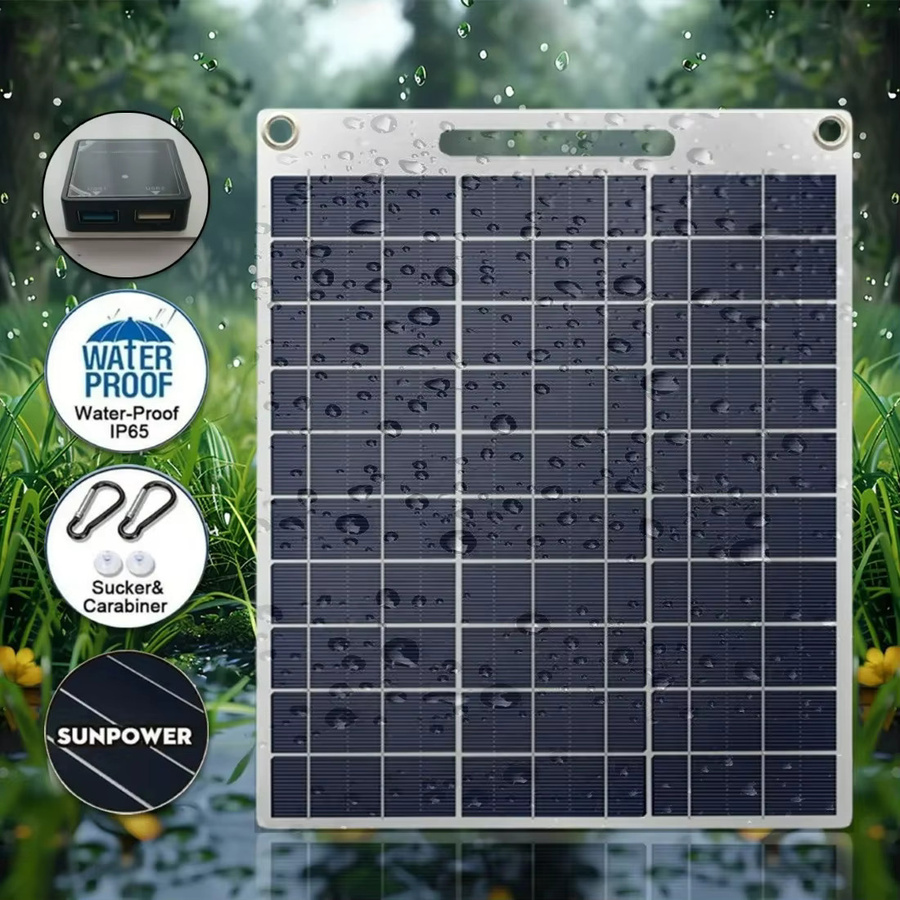 EESBAO Tragbares Solar-Ladegerät für den Außenbereich mit Dual-USB und schnellem Aufladen, Wasserdichtes Solarpanel für Camping und Wandern - Bild 2