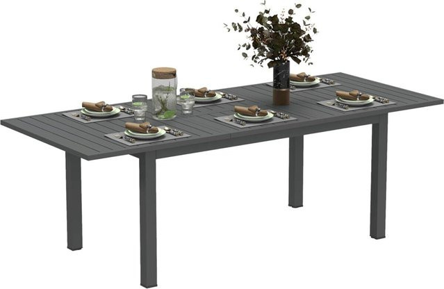 Outsunny Gartentisch aus Aluminium in Grau mit Lamellenoptik, erweiterbar für Garten und Terrasse, B/H/L: 90 x 73 x 220 cm - Bild 3