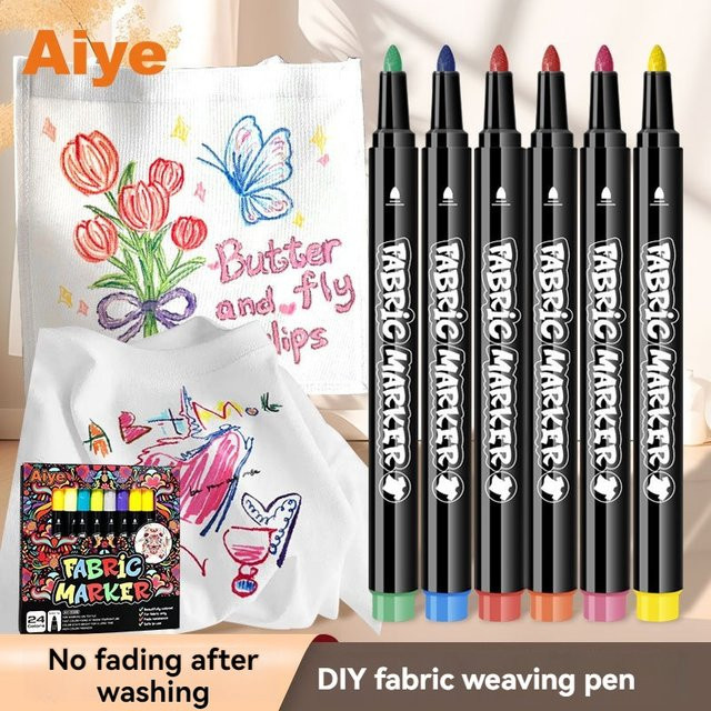 Hopk Stoffmarker-Stifte-Set mit 24 Farben, permanente Textilmarker mit Feinspitzen für Kinder, T-Shirts und Schuhe, Mehrfarbig - Bild 1