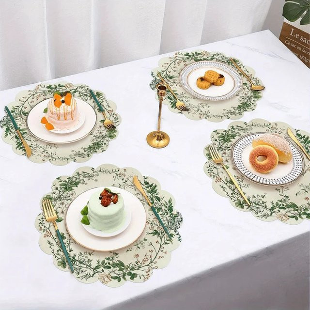 VIKAMA 4-teiliges Tischset mit Blumenmuster, wasserdicht, ölbeständig und hitzebeständig, rutschfest, nordisches Design aus PVC - Bild 1