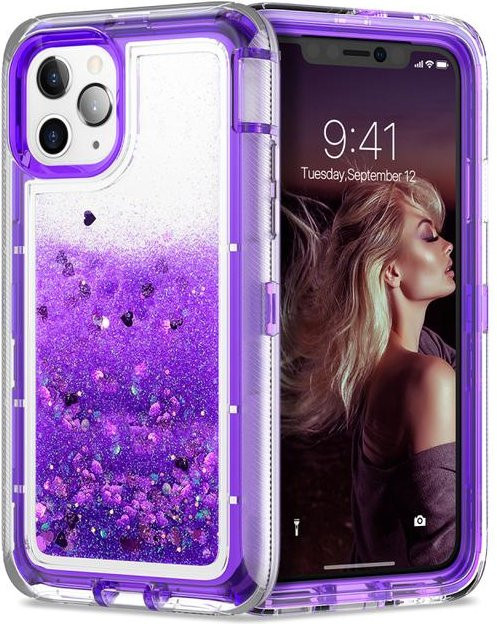 Stoßfeste Handyhülle mit dynamischem Glitzer-Treibsand für Apple iPhone 16 in Transparent/Lila - Bild 1