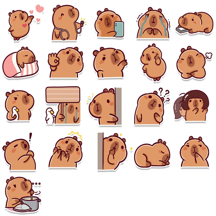Kpustyle Cartoon Capybara Aufkleber Set, Mehrfarbig, Dekoration für Laptop, Notebook, Koffer und Tagebuch - Bild 3