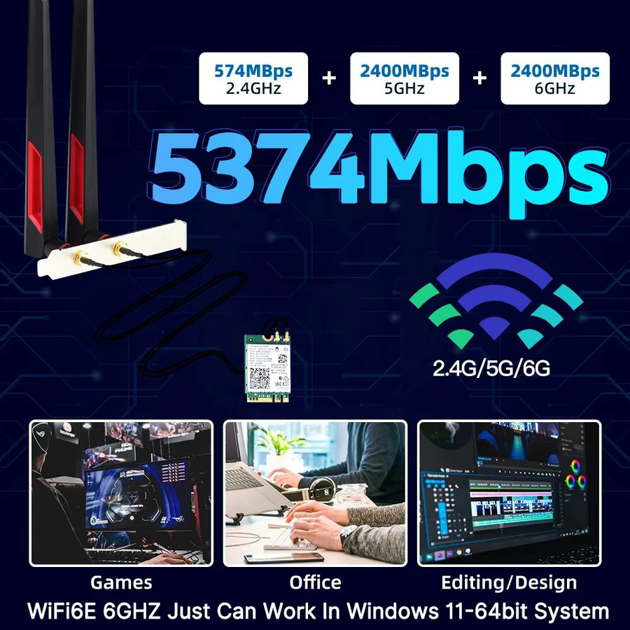 DERAPID WiFi 6E AX210 M.2 Wireless Adapter mit Bluetooth 5.3 und 10dBi Antennen Set für Desktop und PC, kompatibel mit Windows 10/11 - Bild 3