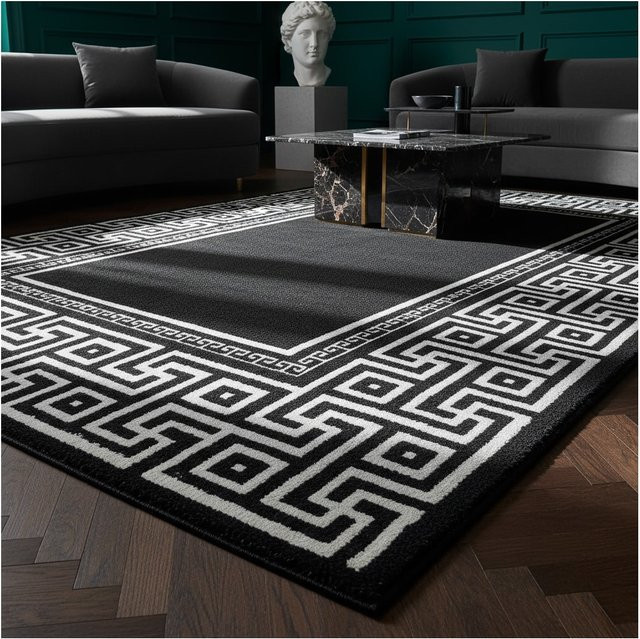 Kurzflorteppich Kadima Design DRAU mit Mäander-Muster in Schwarz, B: 140 cm, L: 200 cm - Bild 1
