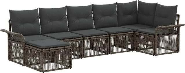 vidaXL Gartensofa-Set 7-teilig in Grau aus Poly-Rattan mit Polsterung und Metallgestell - Bild 1