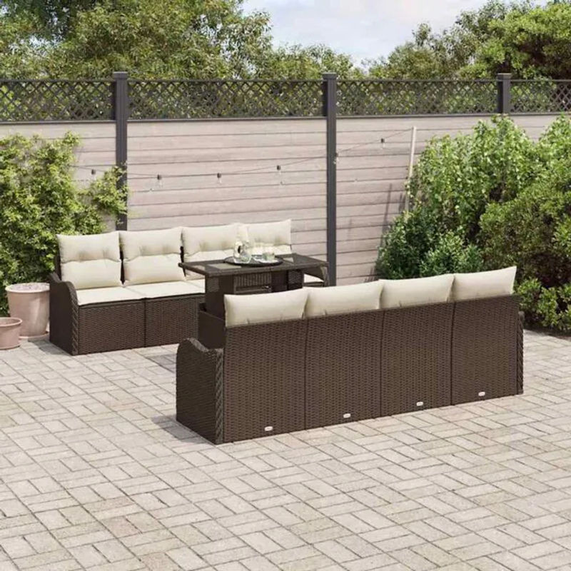 Vidaxl Garten-Sofa-Set aus Poly-Rattan mit 7 Kissen in Braun - Bild 1