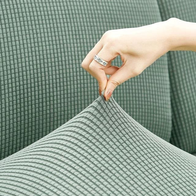 Yiran Furniture Elastischer Plüsch-Ecksofa-Bezug für Rückenlehne und Chaiselongue, Grün - Bild 1