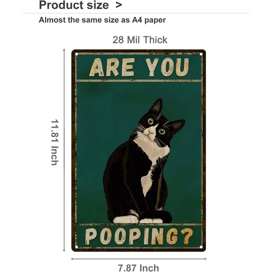 Humorvolles Badezimmer-Wandschild von HELLOYOUNG mit Smoking-Katze aus Aluminium, Wanddekoration Are You Pooping, B/H: 30,0 x 20,0 cm - Bild 2
