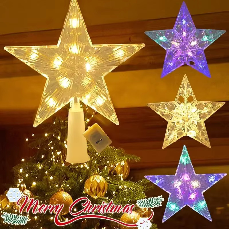KDULIT Weihnachtsbaumspitze Stern mit LED-Beleuchtung, transparent und bunt, Höhe: 15 cm - Bild 1
