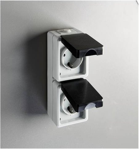 Heitronic 2-fach Steckdose IP44 Aufputz in Anthrazit, Grau und Weiß - Bild 1